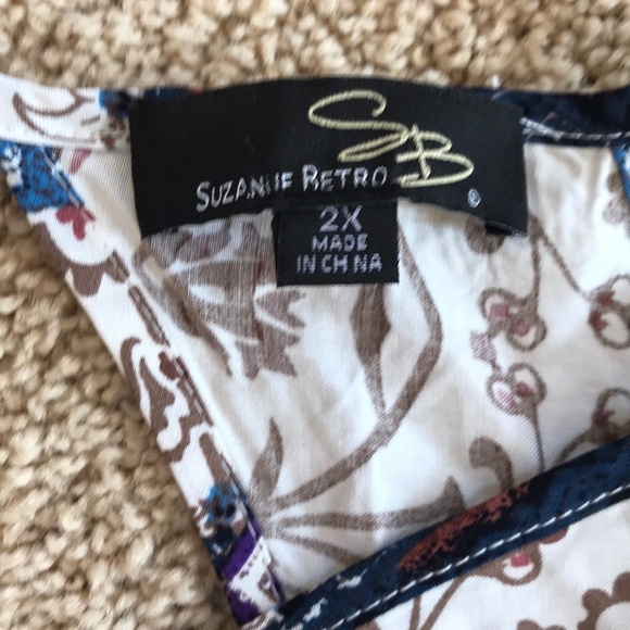 SUZANNE BETRO Size 2X white combo sleeveless top - Picture 4 of 8